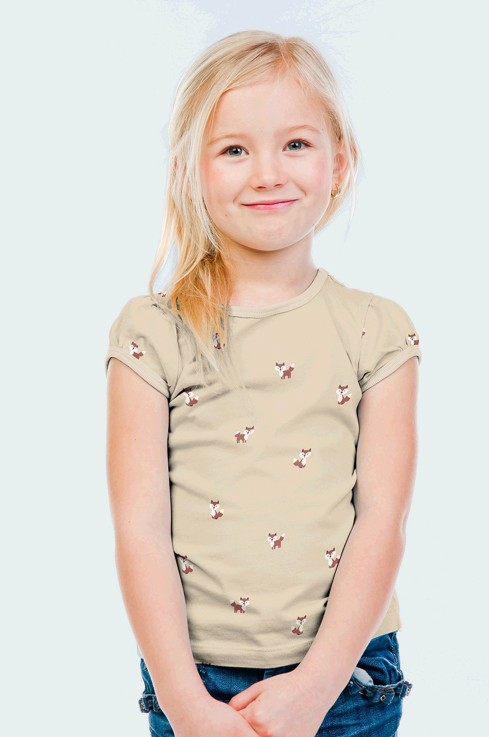  Motivjersey - Digitaldruck - Füchse in Beige