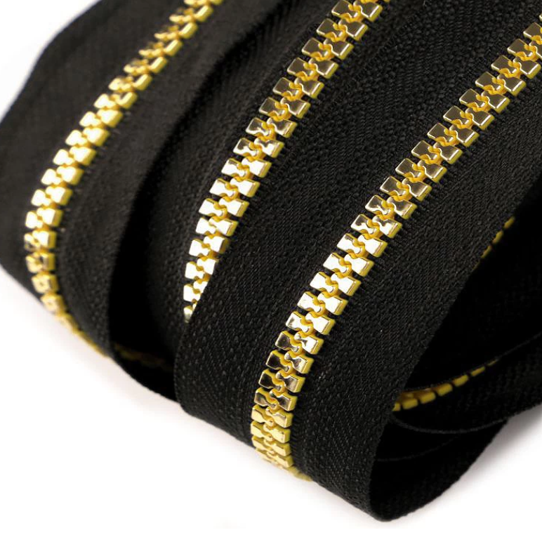 Endlosreißverschluss ohne Schieber - Meterware - 5mm - Metallic - Gold-Schwarz