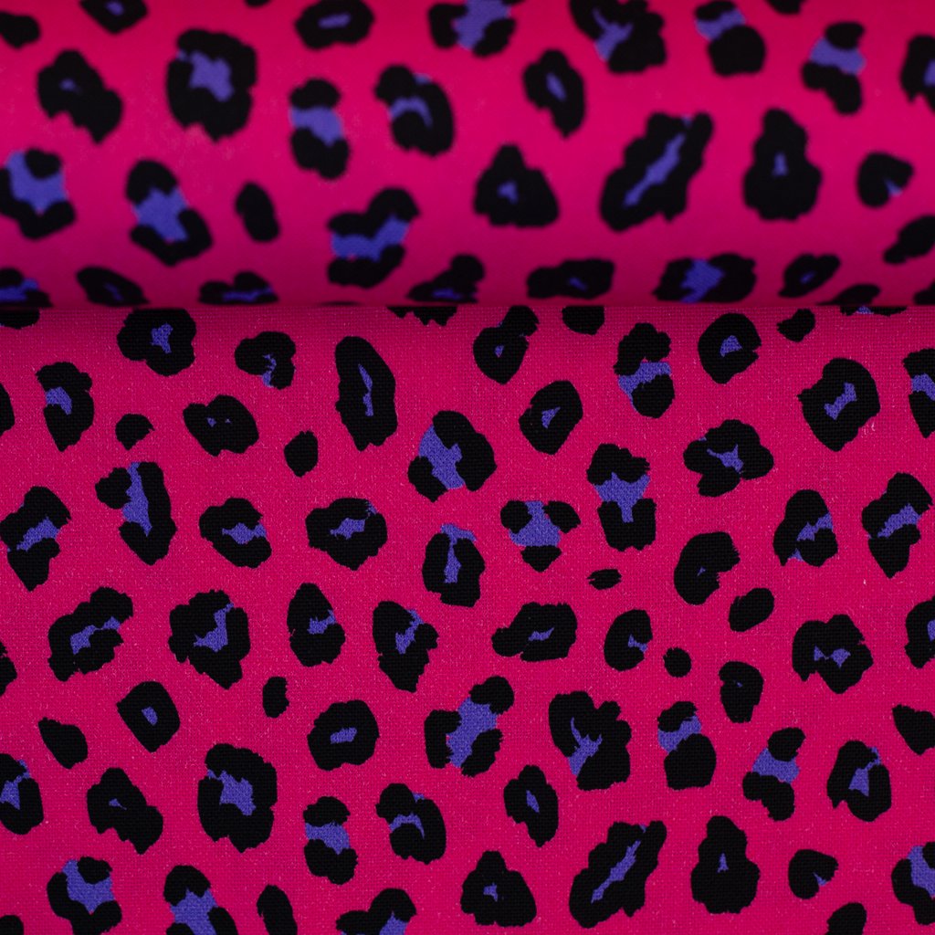 Swafing Canvas Abby im Leo-Look, Farbe Pink mit Schwarz und Dunkelblau, robuster Taschenstoff, 100% Baumwolle, Vorbestellung Juni 2026