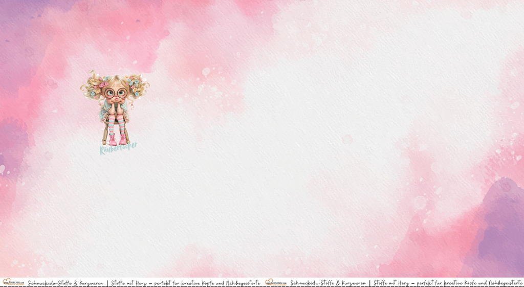 Panel Eigendesign Jersey "Räubertochter" mit niedlichem Mädchen-Motiv auf pink-violettem Aquarell-Hintergrund – ca. 80x155cm, 92% Baumwolle, 8% Elasthan, Öko-Tex Standard 100