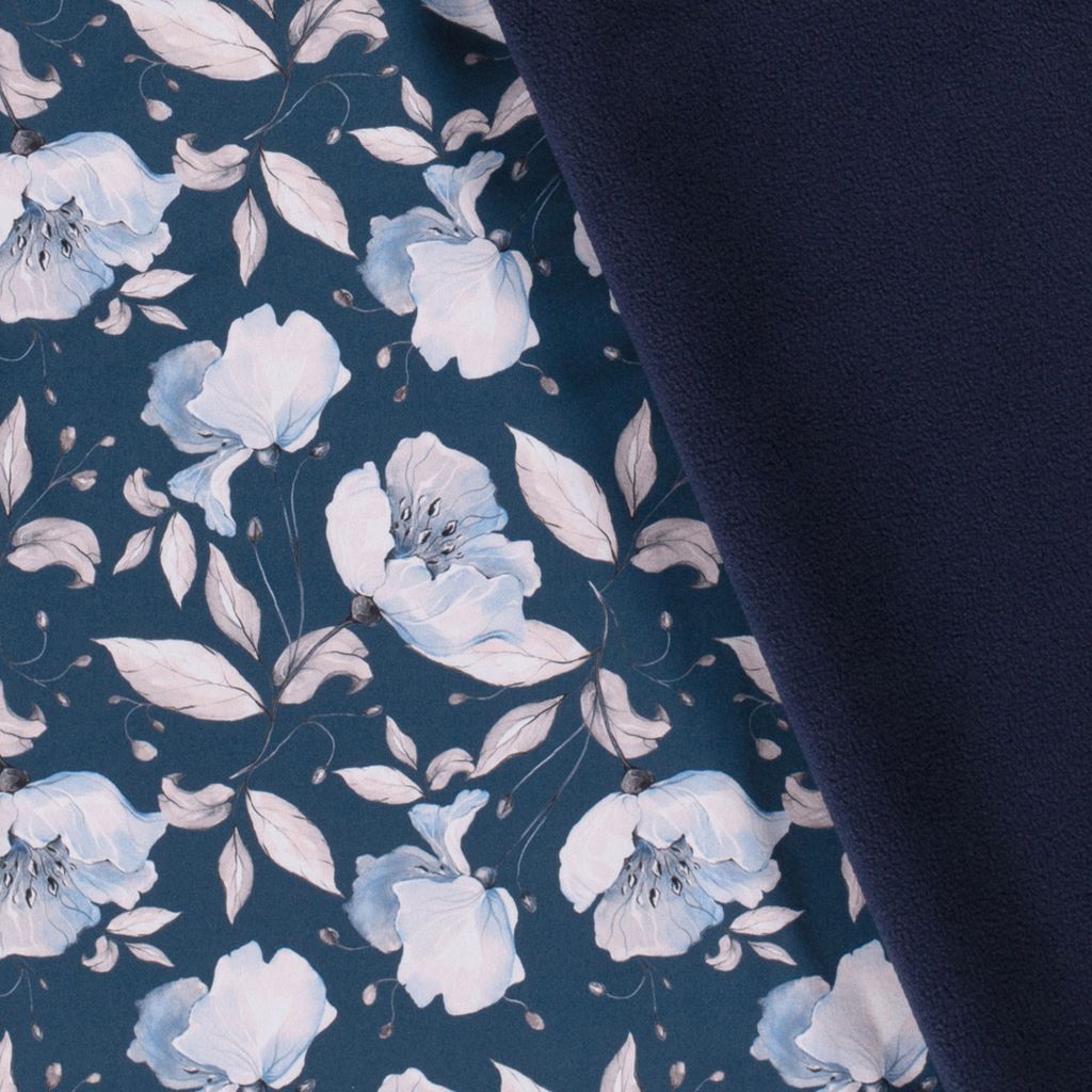 Softshell mit Plüschabseite - Blumen auf Marine
