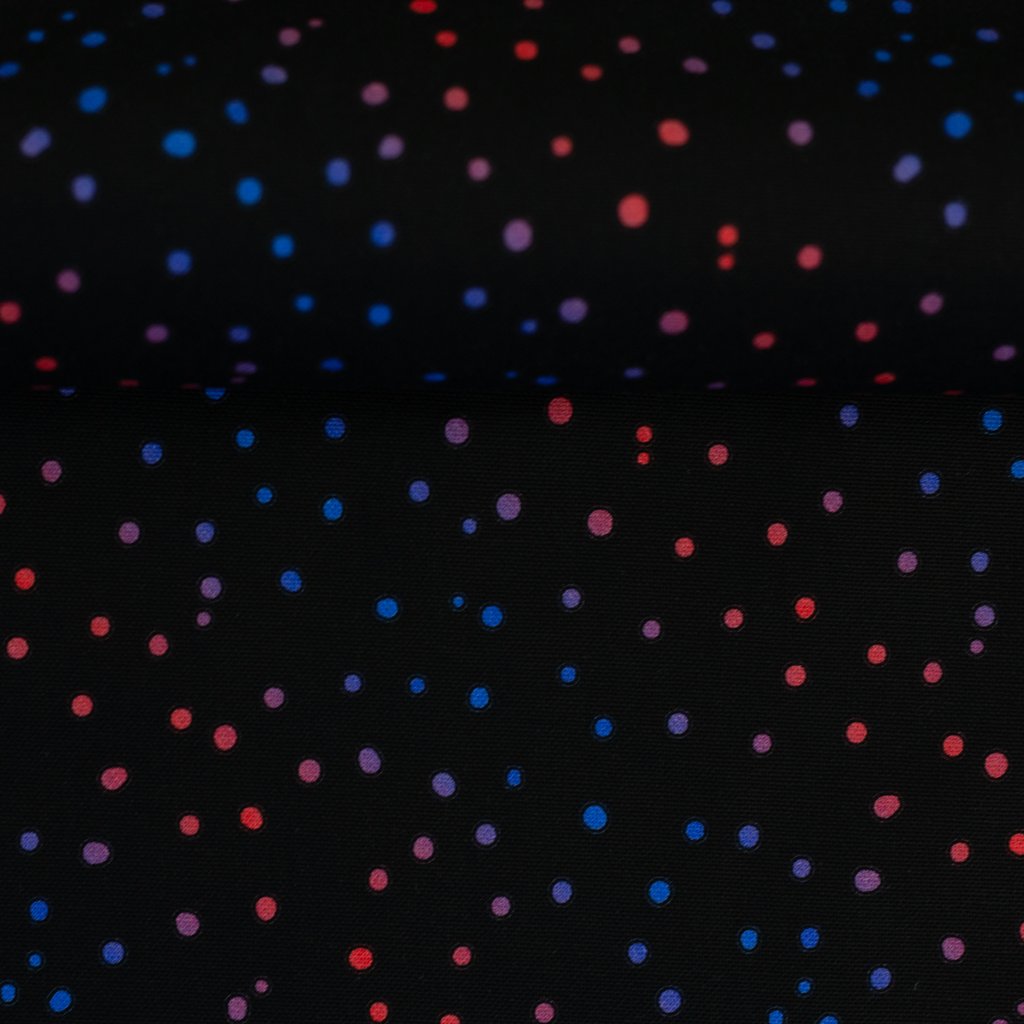 Swafing Canvas Abby, Muster Bunte Punkte auf Schwarz, fröhlicher Taschenstoff, 100% Baumwolle, Vorbestellung Juni 2026