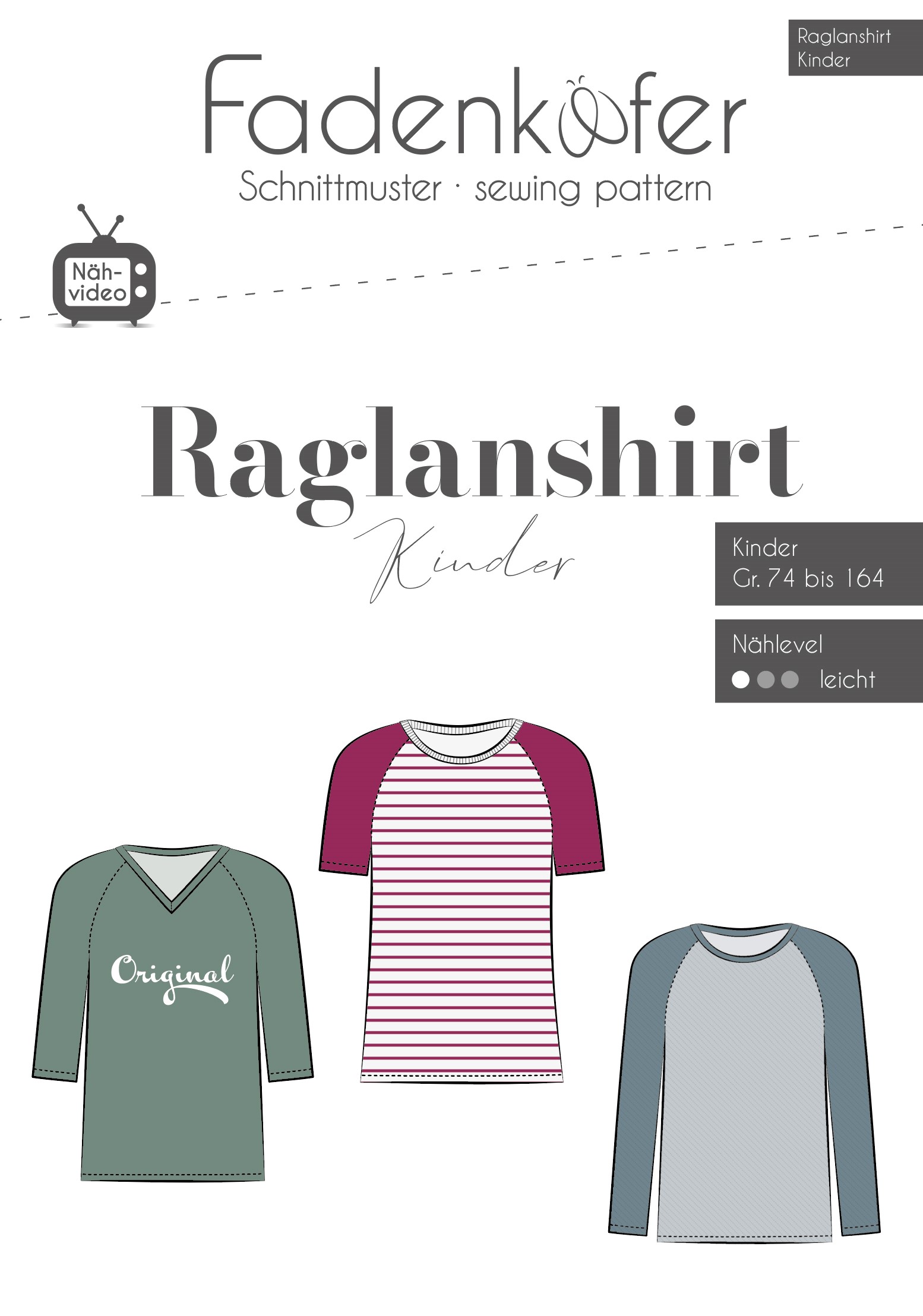 Papierschnittmuster Fadenkäfer - Raglanshirt für Kinder