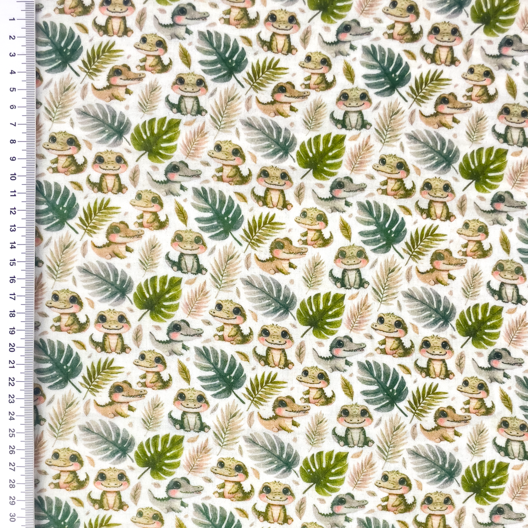 Musselin Stoff mit kleinen Krokodilen Baby Krokodil Print Double Gauze Baumwolle