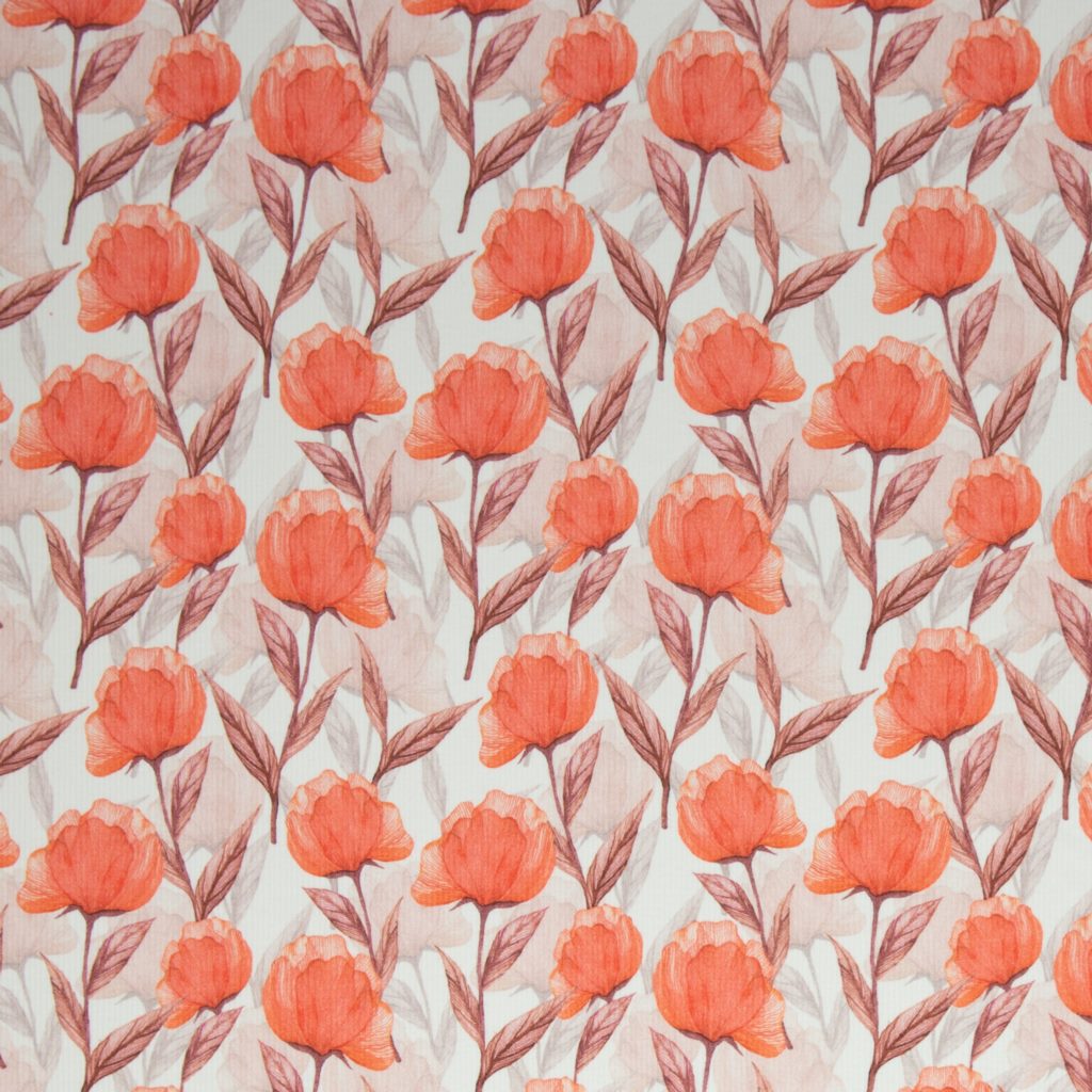 Rippjersey Jersey - Digitaldruck - Swafing - Marie - Blume in Orange auf Ecru