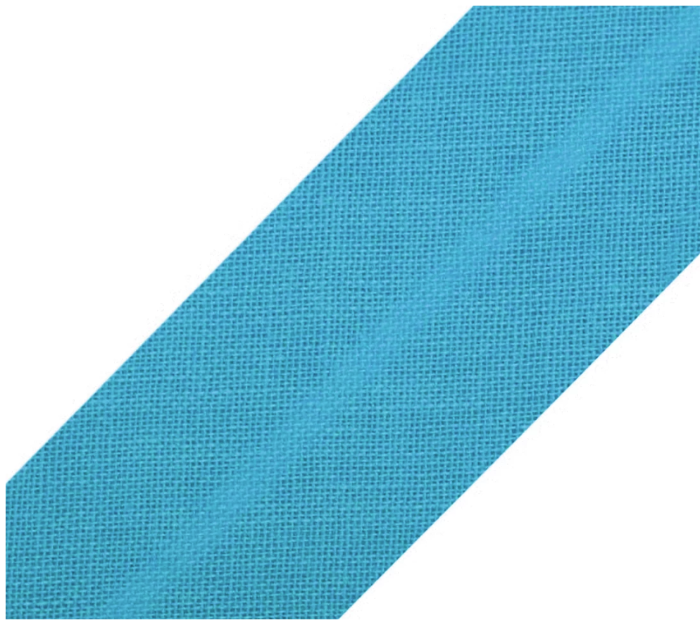 Aqua-farbenes Schrägband aus 100% Baumwolle, 20mm Breite (vorgefalzt), hochwertiges Einfassband als Meterware für Kleidung und Heimtextilien.
