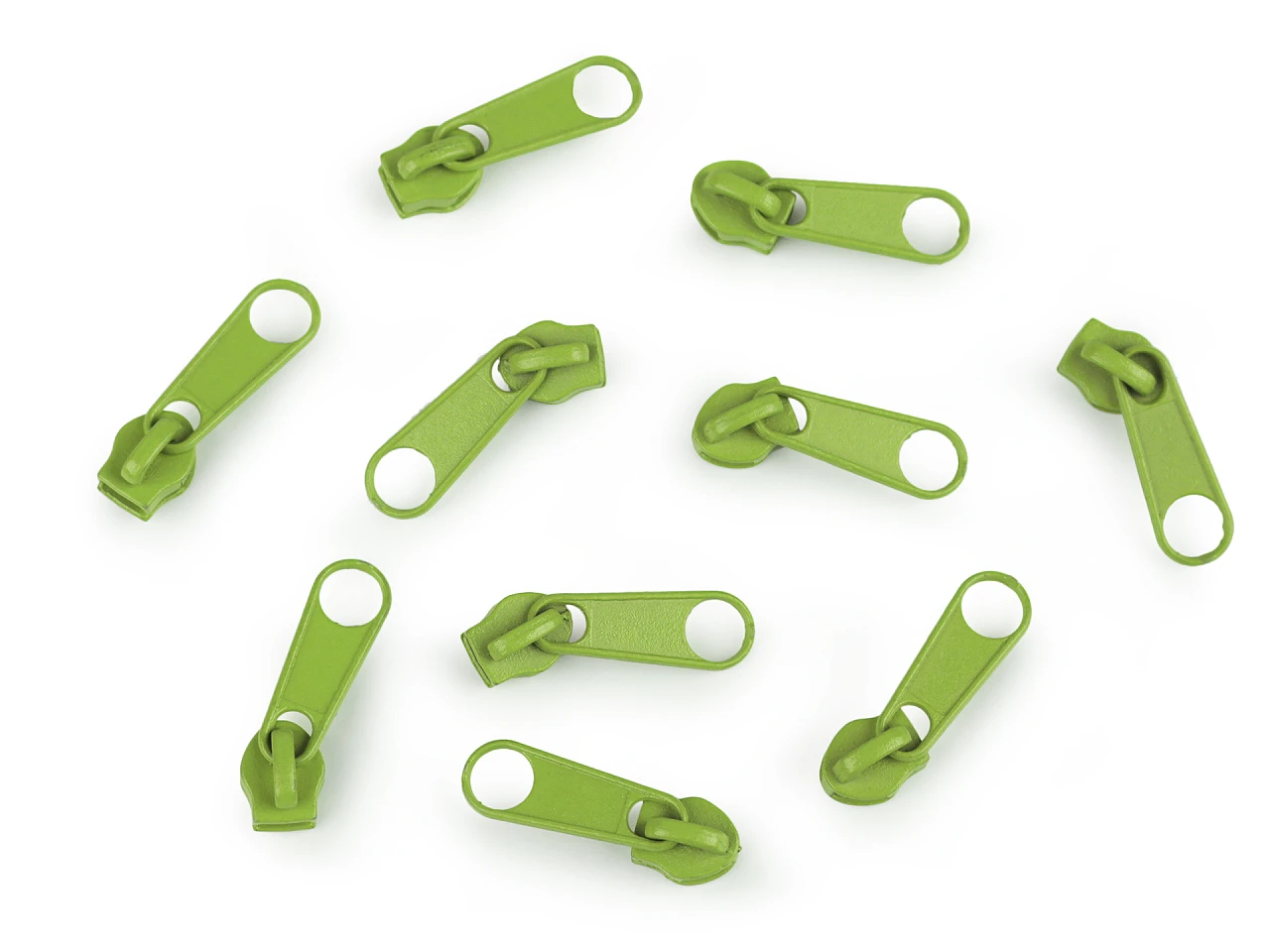 Reißverschluss-Schieber in Grün für 3mm Spiralreißverschlüsse, hochwertiges Metall lackiert, Zipper für Taschen, Kissen und Heimtextilien.