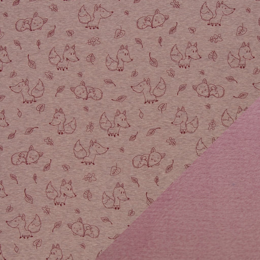 Alpenfleece - Sweat Stoff mit Plüschfell-Abseite - Swafing -  Leah - Füchse auf Altrosa Alpenfleece - Sweat Stoff mit Plüschfell-Abseite - Swafing -  Leah - Füchse auf Altrosa