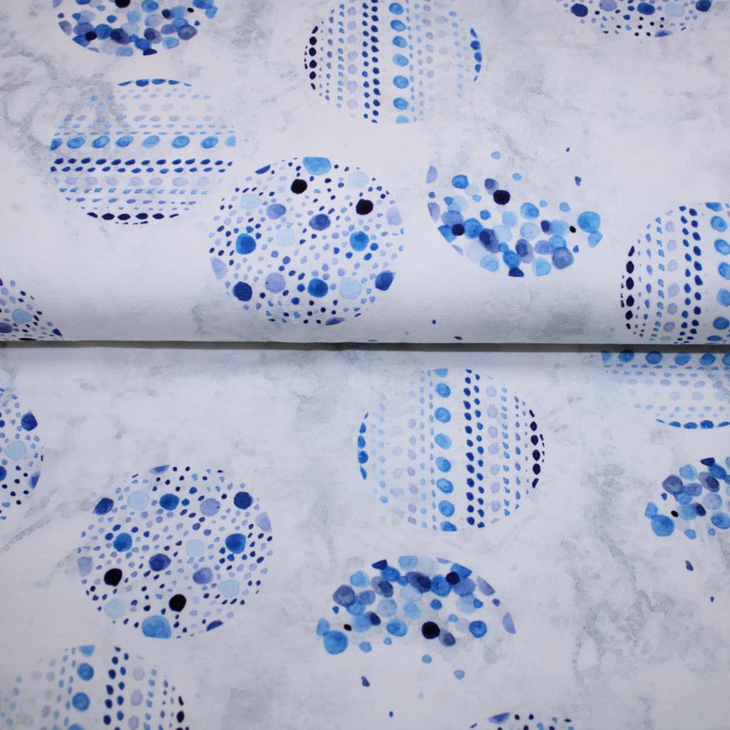 Lillestoff - French Terry - Sommersweat - Nestgezwitscher by Franziska Damerau - Waterdots - Blau auf Weiß