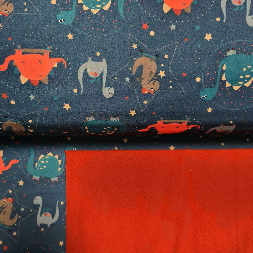Softshell - Motiv Softshell mit bunter Fleeceabseite - Dinosaurier auf Petrol und Rost