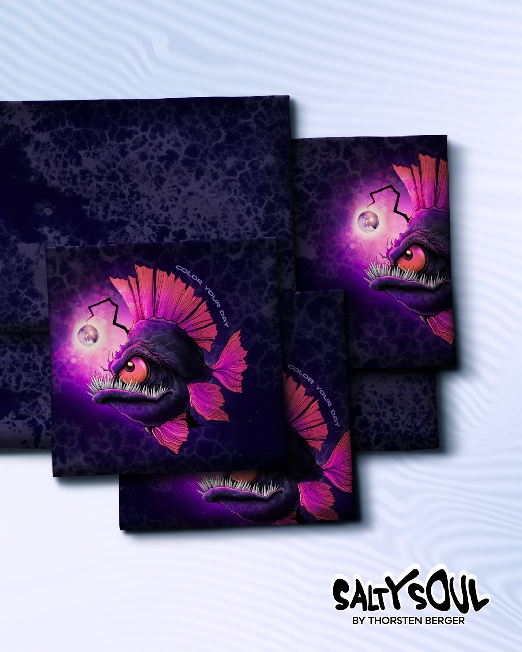 Panel - French Terry - Deep Water by Thorsten Berger - ca. 85cm x 150cm - Anglerfisch