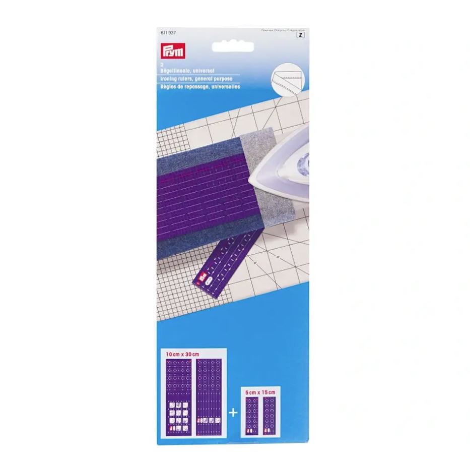 Prym Bügellineal Set (2 Stück) – Hitzebeständige Universal-Lineale zum präzisen Vorbügeln von Säumen, Kanten und Falten direkt am Stoff.