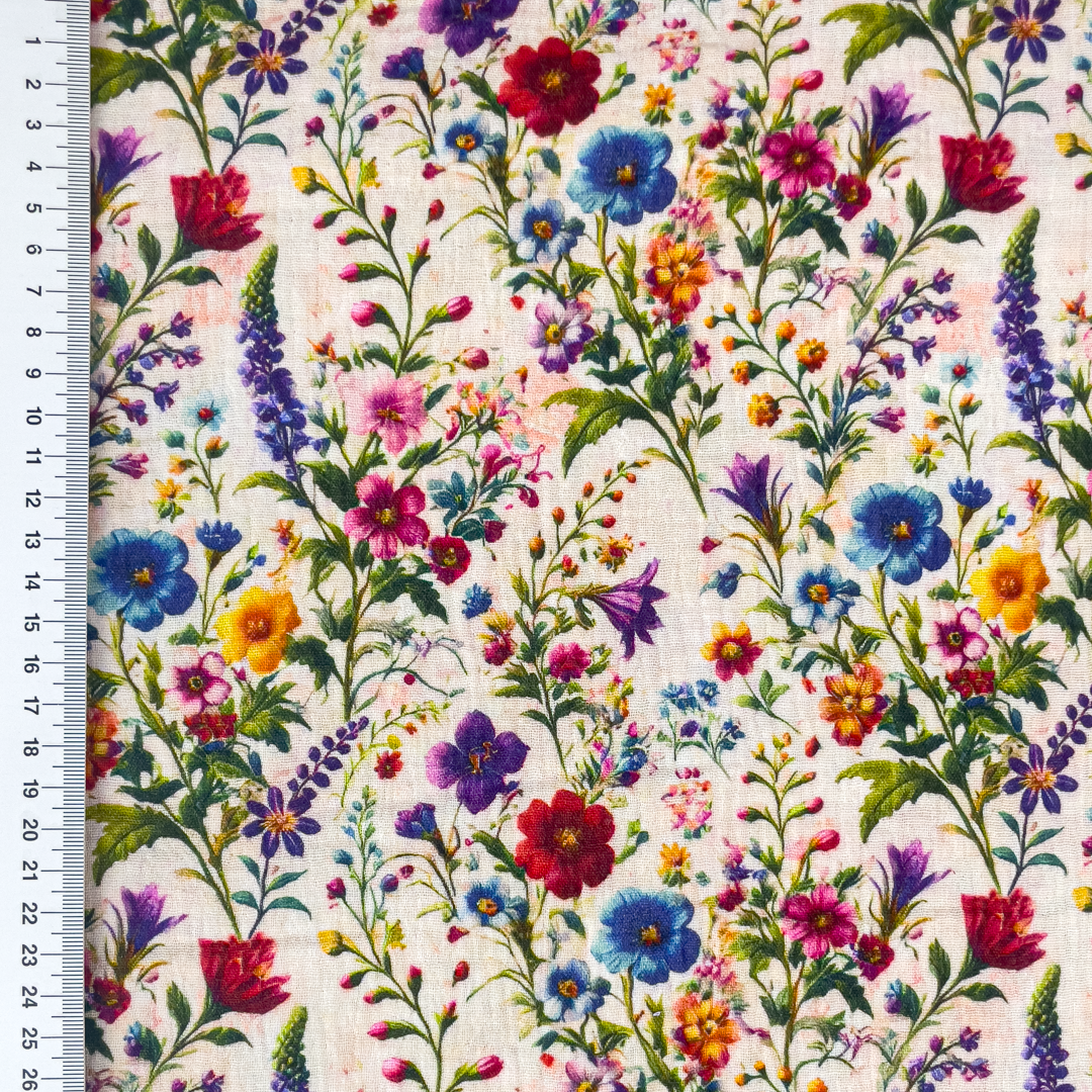 Musselin Stoff mit bunten Blumen florales Muster Double Gauze Baumwolle