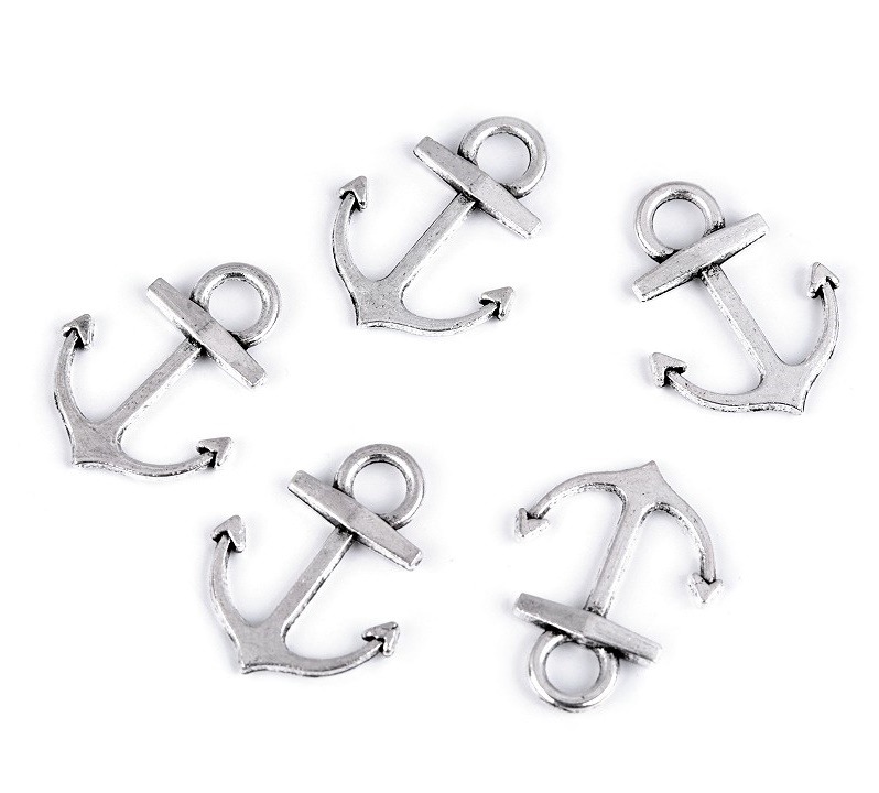 Kleiner Anker-Anhänger in Silber, 14x18 mm, aus nicht magnetischem Metall, ideal für maritime Charms, zum Verzieren von Kleidung, Taschen und Dekorationen.