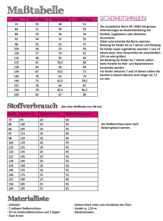 Papierschnittmuster Fadenkäfer - Softshelljacke - Kinder