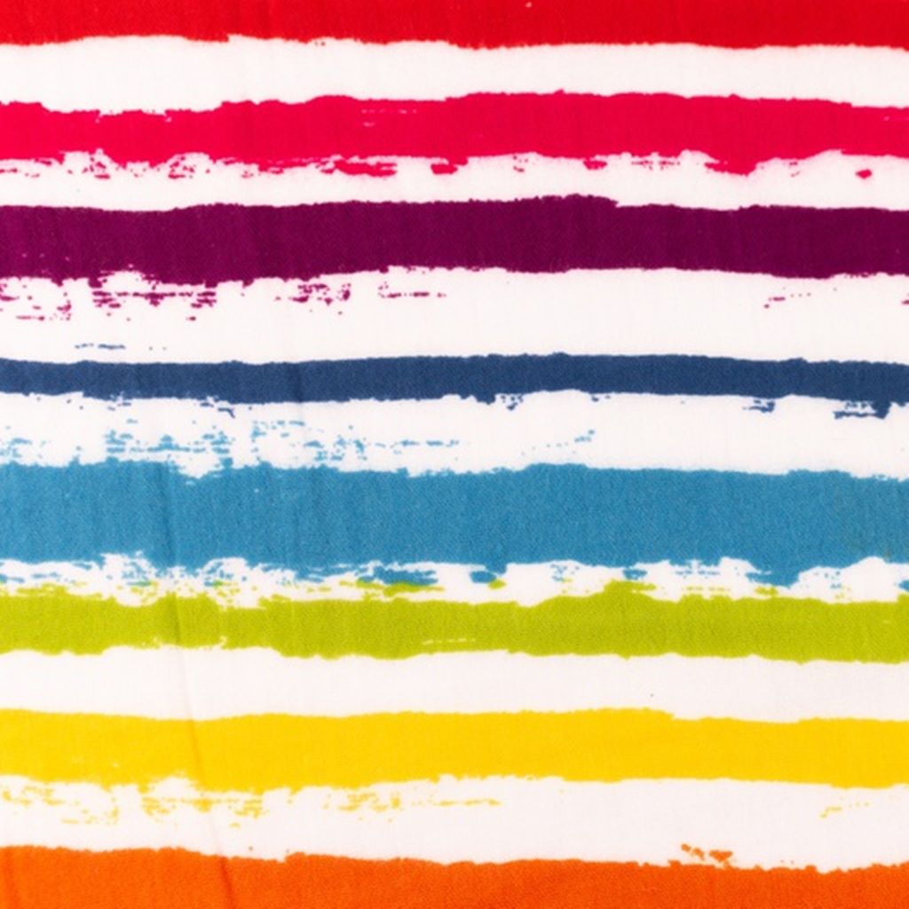 Klassische Baumwoll-Webware mit fröhlichem Regenbogen-Streifen-Muster, 100% Baumwolle, glatte und feste Struktur, ideal für Hemden, Kleider, Bettwäsche und farbenfrohe Accessoires
