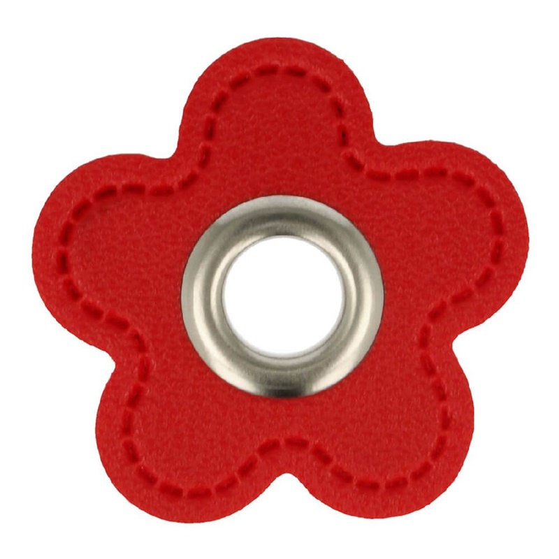 Kunstleder Ösen - Ösen Patches - Rot - Blume - 8mm - Silber