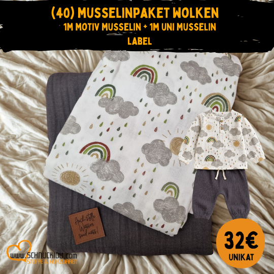 Stoffpaket - UNIKAT - Musselin Wolken
