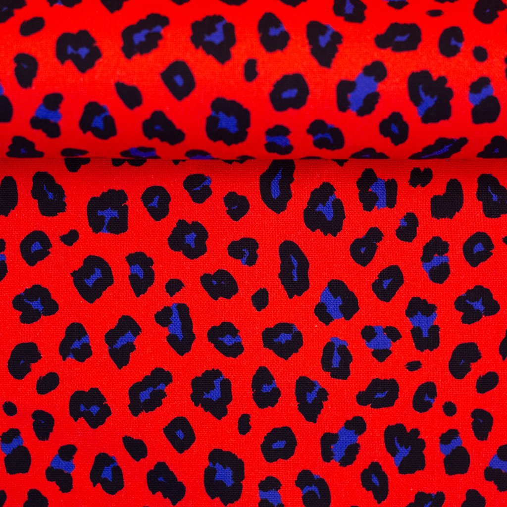 Swafing Canvas Abby im Leo-Look, Farbe Rot mit Schwarz und Pink, robuster Taschenstoff, 100% Baumwolle, Vorbestellung Juni 2026