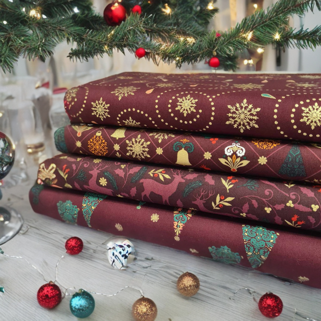 Stoffpaket Patchwork - Patchworkpaket - Quiltpaket - Weihnachten - Weinrote Weihnacht