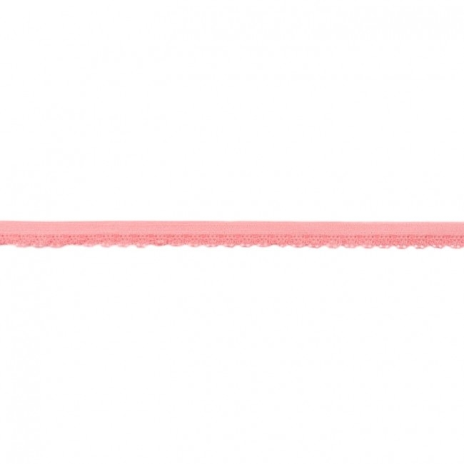 Elastische Spitze mit Bogenkante in Rosa, 11 mm Breite, hochwertige Meterware aus Polyester-Lycra-Mix für Lingerie, Unterwäsche und verspielte Abschlüsse.