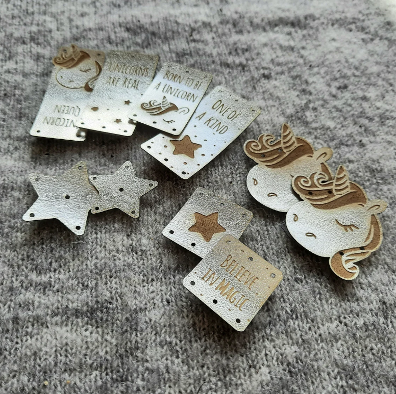Label - Kunstleder Label - Label Set - 10 Stück - Silber - Einhorn