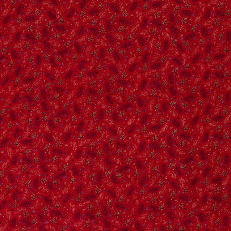 Baumwolle - Baumwoll Stoff - Tannenzweige auf Rot