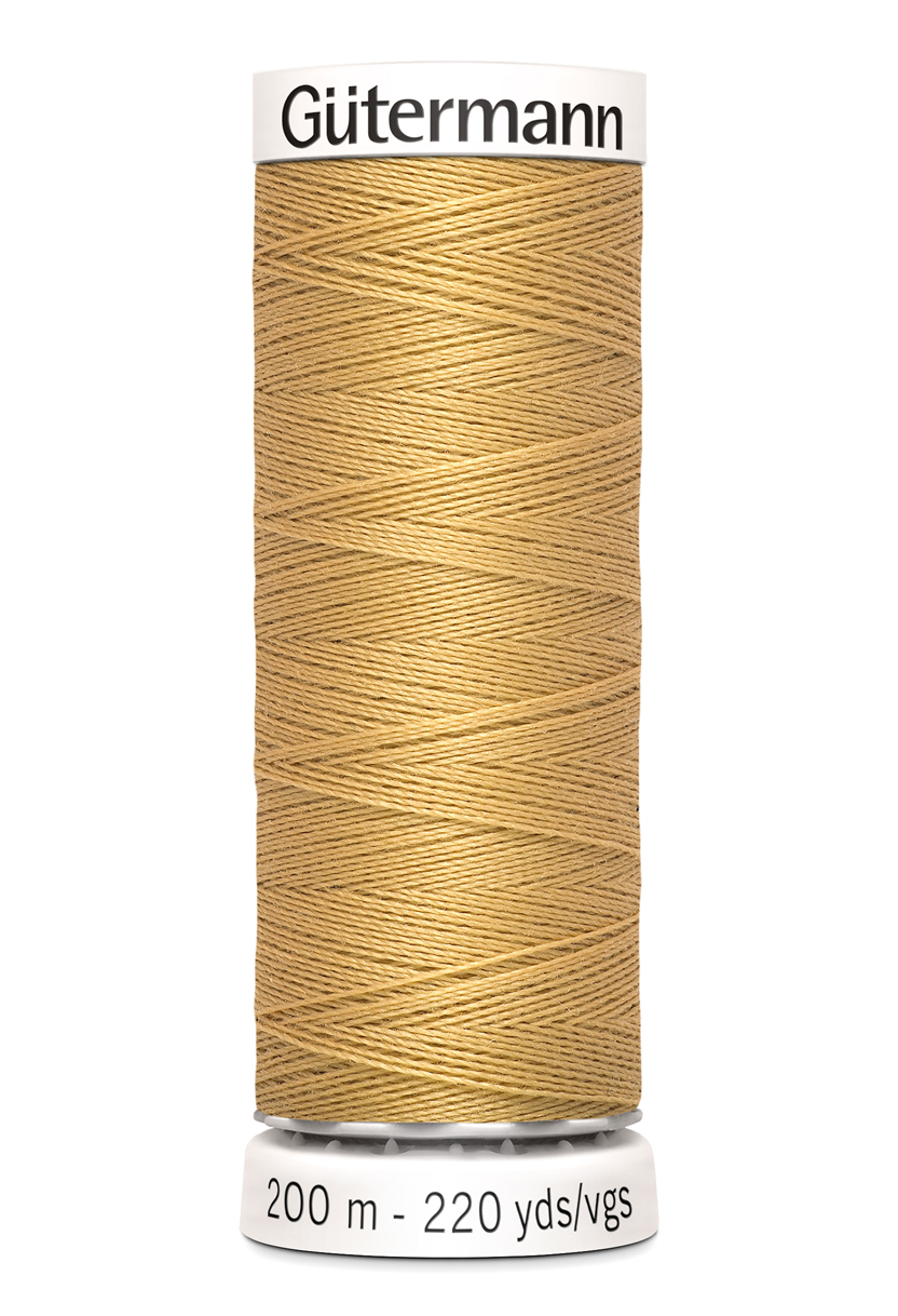 Gütermann Allesnäher 200 Meter in Gold (893) – Hochwertiges Premium-Nähgarn aus 100% Polyester für alle Stoffe. Goldfarbenes Nähgarn, reißfest und farbecht.