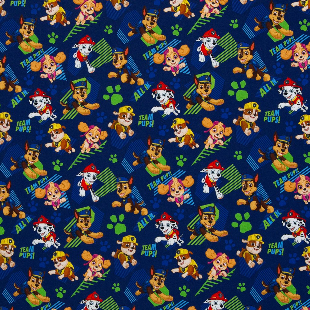 Heldenhafter Lizenz-Baumwolljersey mit dem Paw Patrol "Team Pups", hochwertiger Baumwolljersey von Swafing, 95% Baumwolle, 5% Elasthan, weich & elastisch für Fan-Kleidung