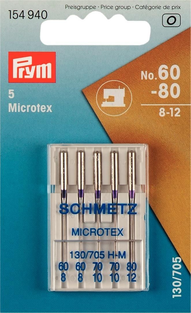 Prym Microtex-Nähmaschinennadeln 130/705 (Art. 154940) – 5er Set in den Stärken 60, 70 und 80. Spezialnadeln mit besonders schlanker Spitze für Microfaser, Seide und beschichtete Stoffe.
