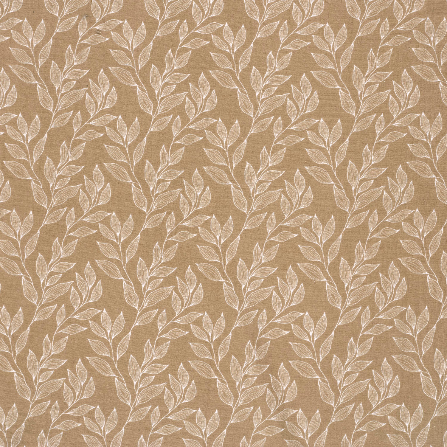 Musselin - Baumwolle - Weiße Zweige auf Beige