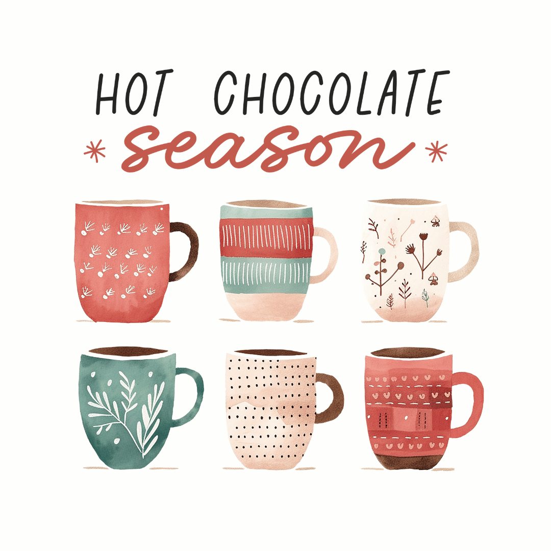 Bügelbild - Plott - Hot chocolate season - ca. 14cm x 12,5cm 