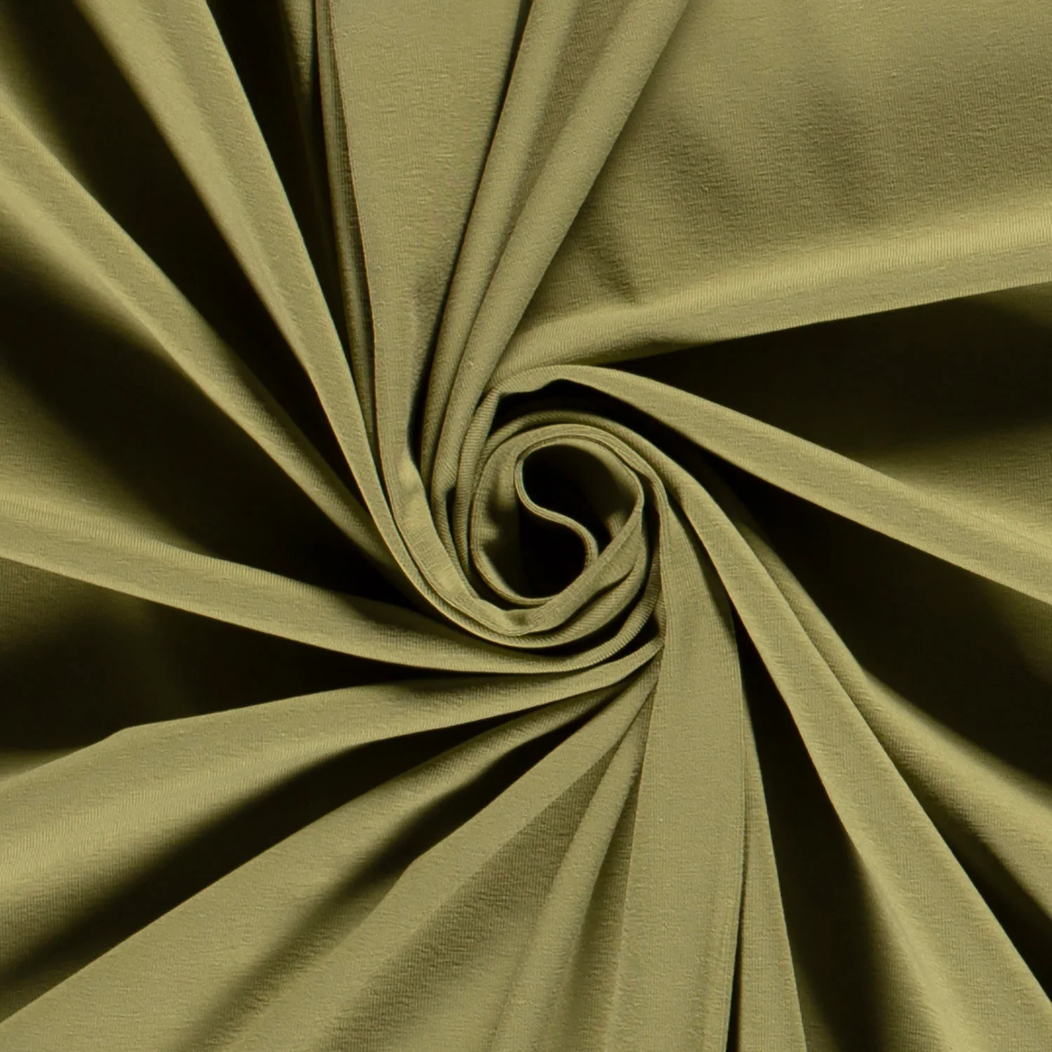 Uni Baumwolljersey Stoff in Olivegrün von Mandy ausgewählt – weiche Stoffqualität für Kinderkleidung.