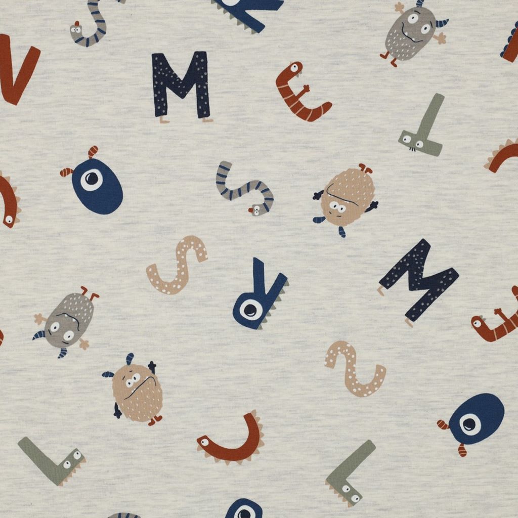 Motivjersey - Digitaldruck - Monsterchen - Buchstaben - meliert