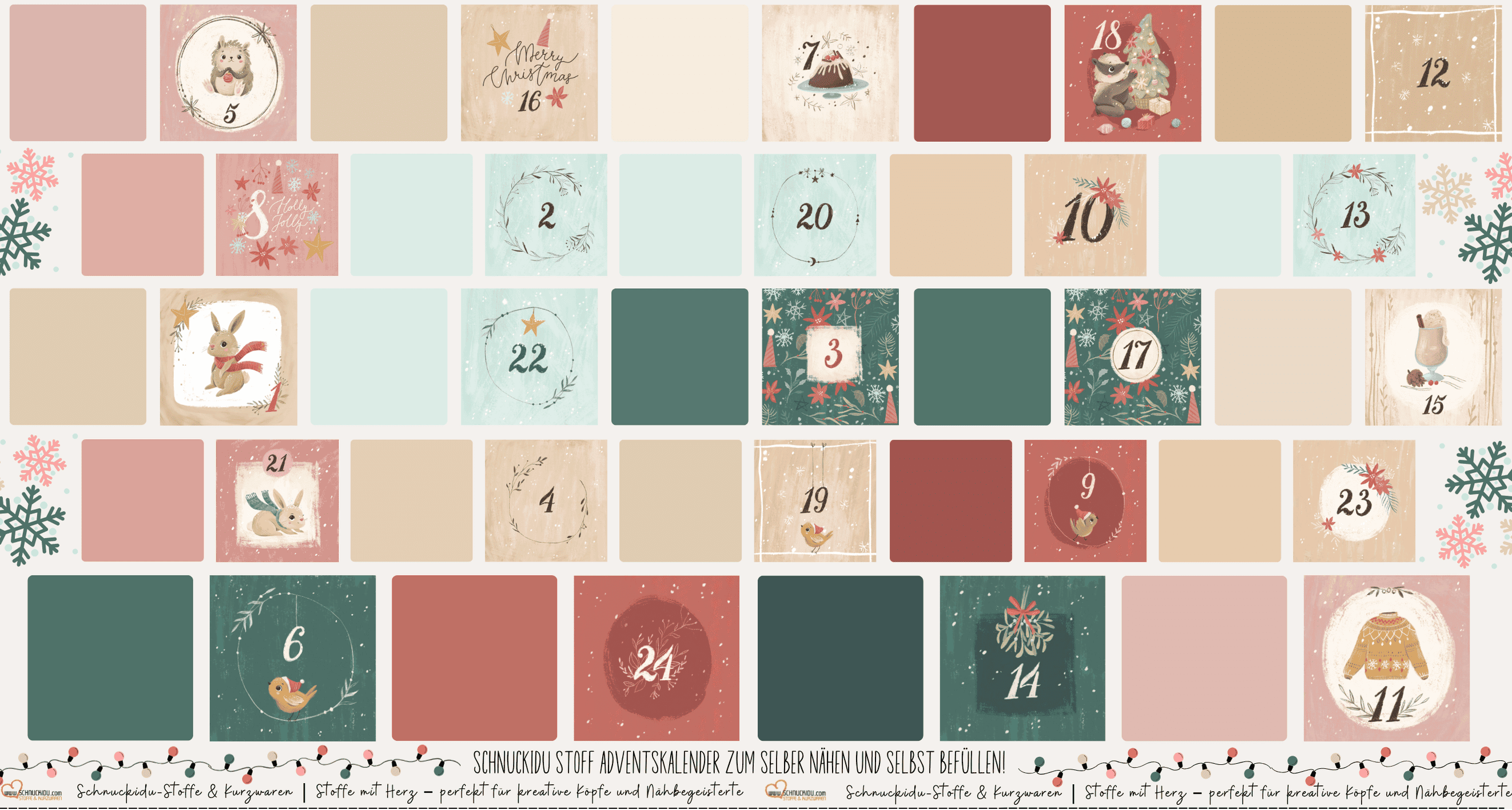 Vororder - Eigendesign - Adventskalender Canvas - Rosa/Petrol