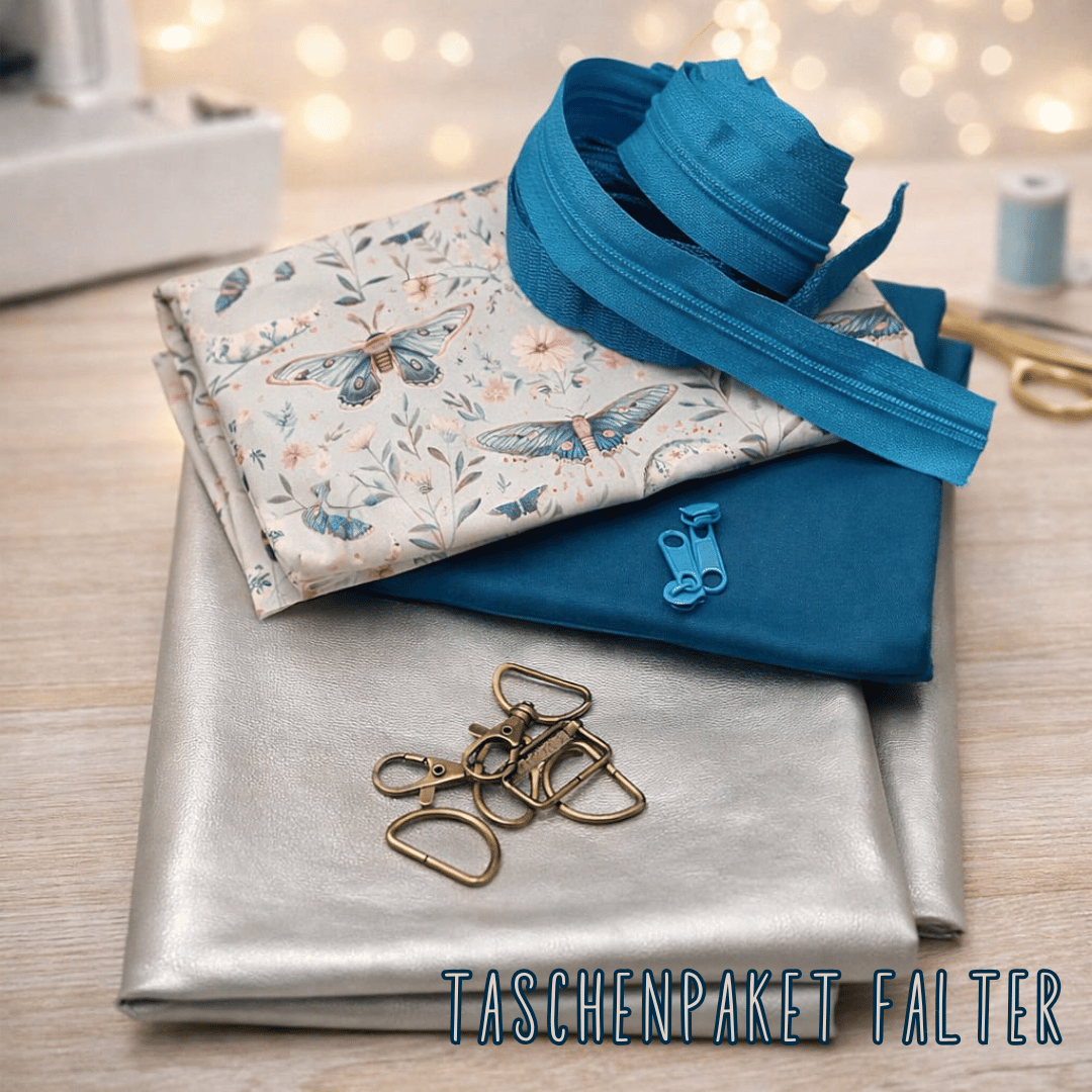 Komplettes Stoffpaket für eine Tasche mit Falter-Motiv – Inklusive Canvas, Innenstoff und Zubehör, hochwertiges Set für DIY-Taschenprojekte