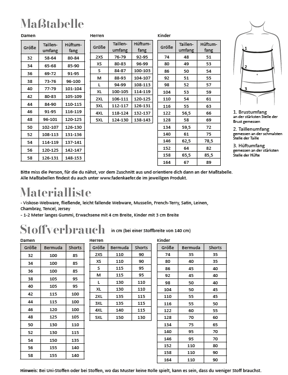 Papierschnittmuster Fadenkäfer - Shorts - Damen/Herren/Kinder