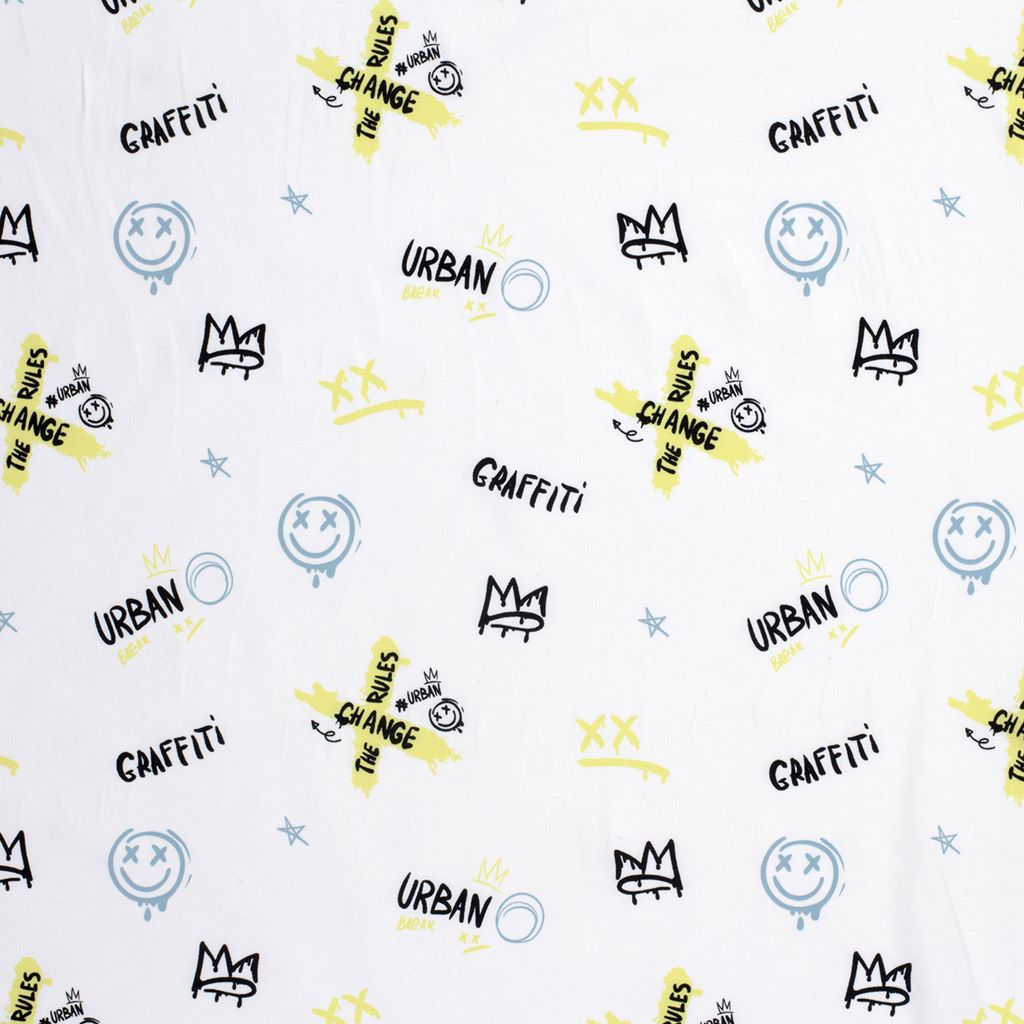  Motivjersey - Digitaldruck - Graffiti auf Weiß