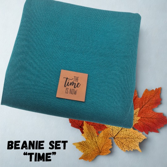 DIY Nähset - Stoffpaket - Hipster Beanie - The time is now in Petrol