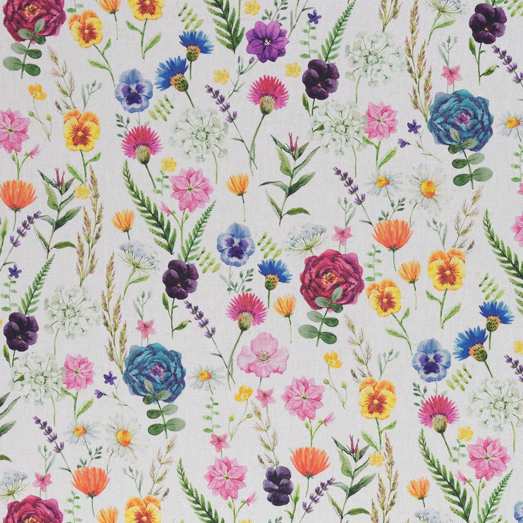 Hochwertiger Swafing Canvas "Ulrich" in edler Leinenoptik mit romantischem Blumen-Muster, 90% Baumwolle, 10% Polyester, robust & dekorativ für Taschen, Kissen und Heimtextilien