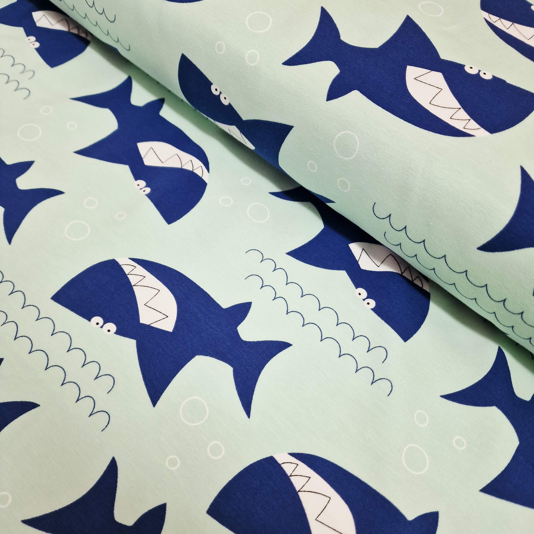  Motivjersey - Digitaldruck - Haie in Mint