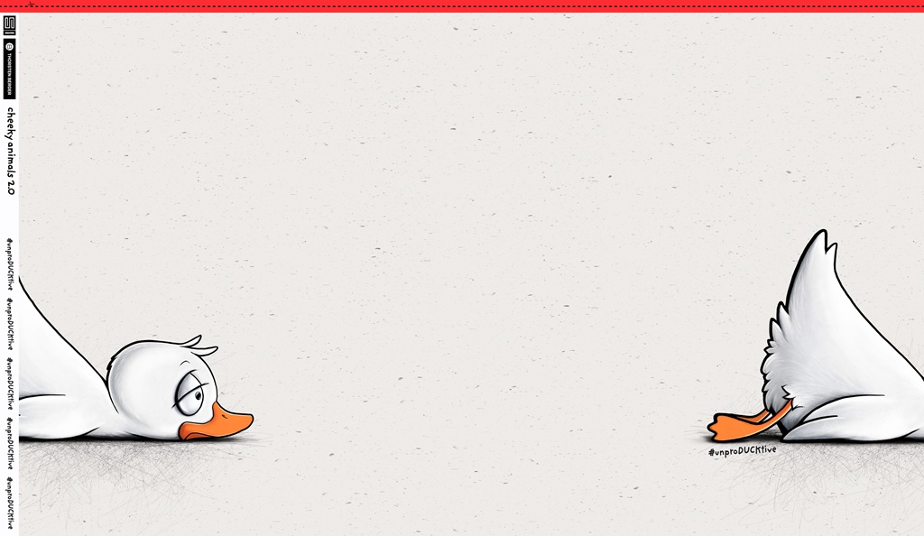 French Terry Panel Cheeky Animals 2.0 Ente von Swafing & Thorsten Berger – Motiv faulenzende Ente mit Schriftzug unproDUCKtive auf hellgrauem Melange-Grund.