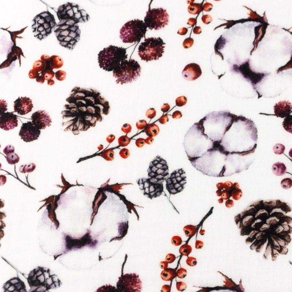 Musselin - Double Gauze - Mullstoff - Baumwollblüte und Beeren