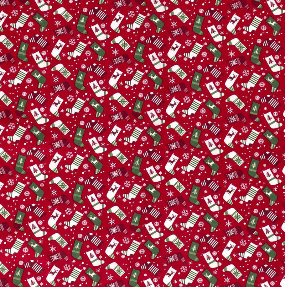 Baumwolle - Baumwoll Stoff - Nikolausstrümpfe auf Rot