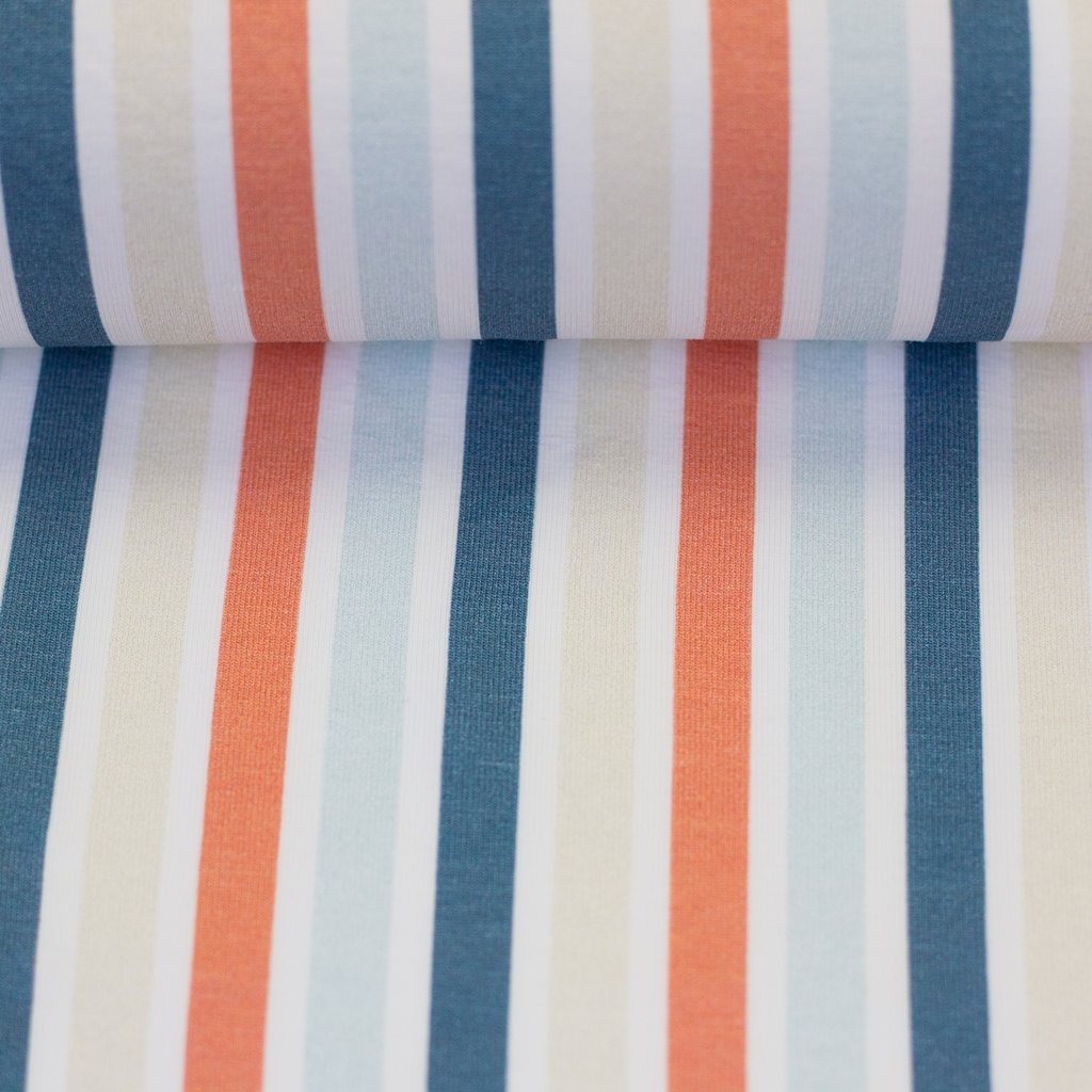 Hochwertiger Baumwolljersey "Samern" von Swafing mit zeitlosem Streifen-Muster, 95% Baumwolle, 5% Elasthan, weich & elastisch für bequeme Alltagsmode und Kinderkleidung