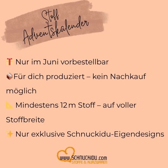 Stoff-Adventskalender 2025 von Schnuckidu® für Frauen – 24 kreative Überraschungen für dein Näh-Herz - Vororder
