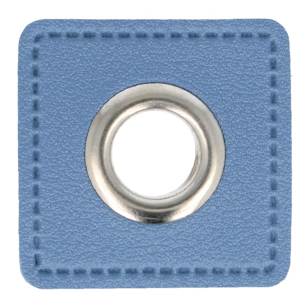 Kunstleder Ösen - Ösen Patches - Jeansblau Viereck - 8mm - Silber - 1 Stück