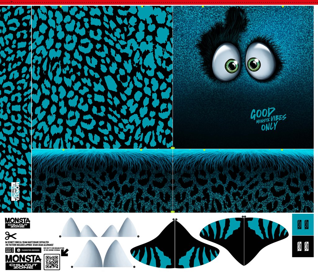 Swafing Samt Kissen-Panel Monsta Pillows by Thorsten Berger, verschiedene Monster-Motive für Kissen in Petrol, 100% Polyester, hochwertiger Samt, Vorbestellung