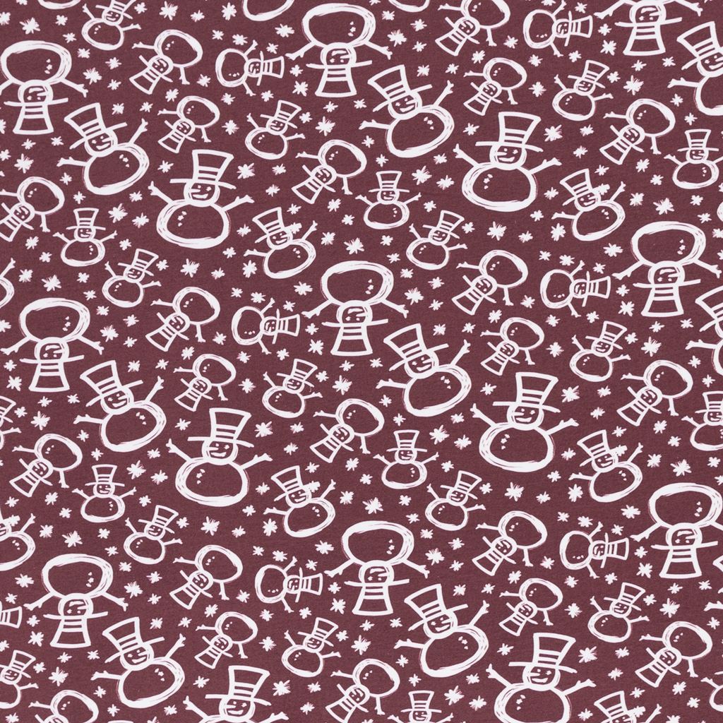 Sweat leicht angeraut - Sweat Stoff - Swafing - Basel -  Gezeichnete Schneemänner auf Bordeaux - Reststück 170cm x 160cm