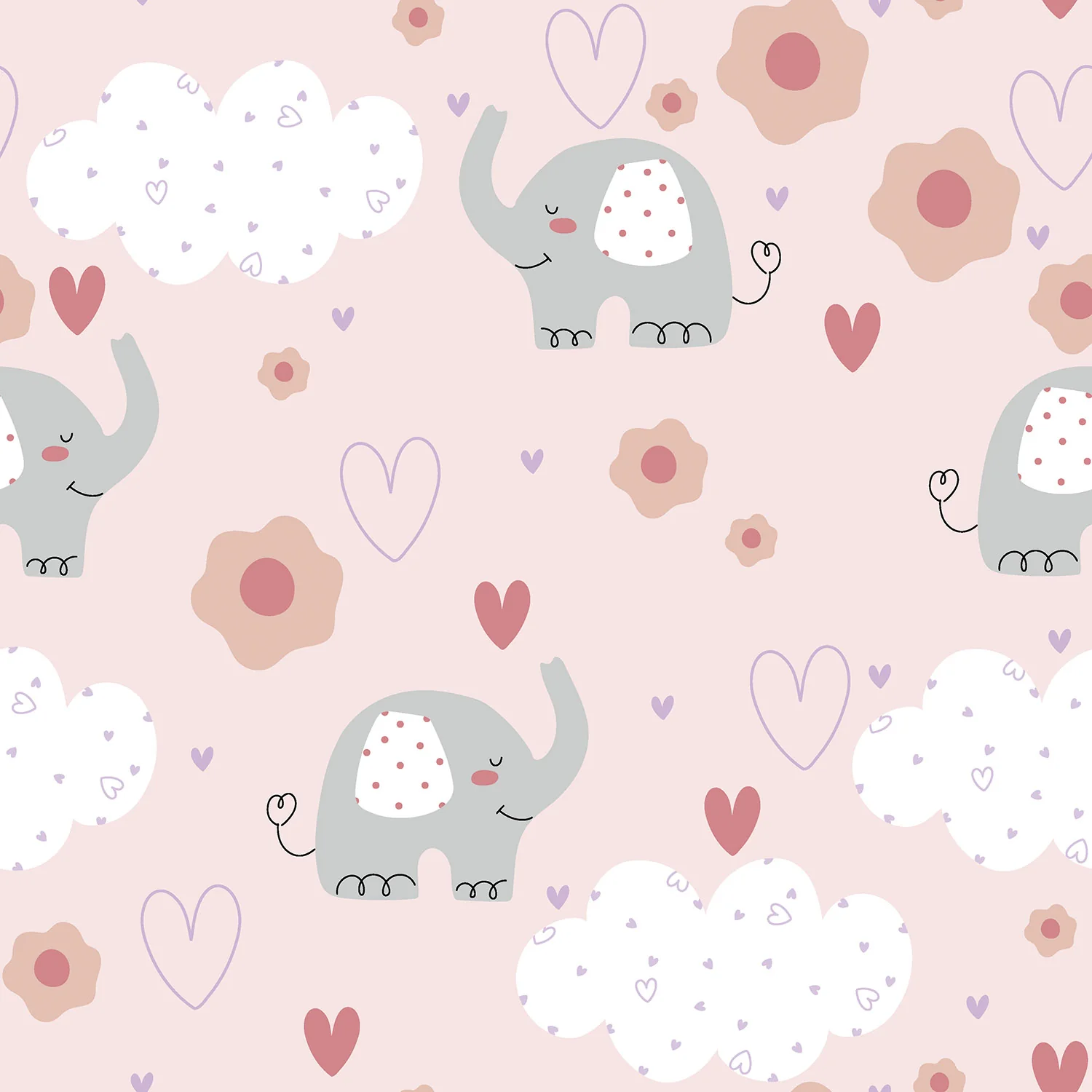 Bezaubernder Motivjersey mit Elefanten auf rosa Grund, hochwertiger Digitaldruck, 95% Baumwolle, 5% Elasthan, weich & elastisch für Baby- und Kinderkleidung